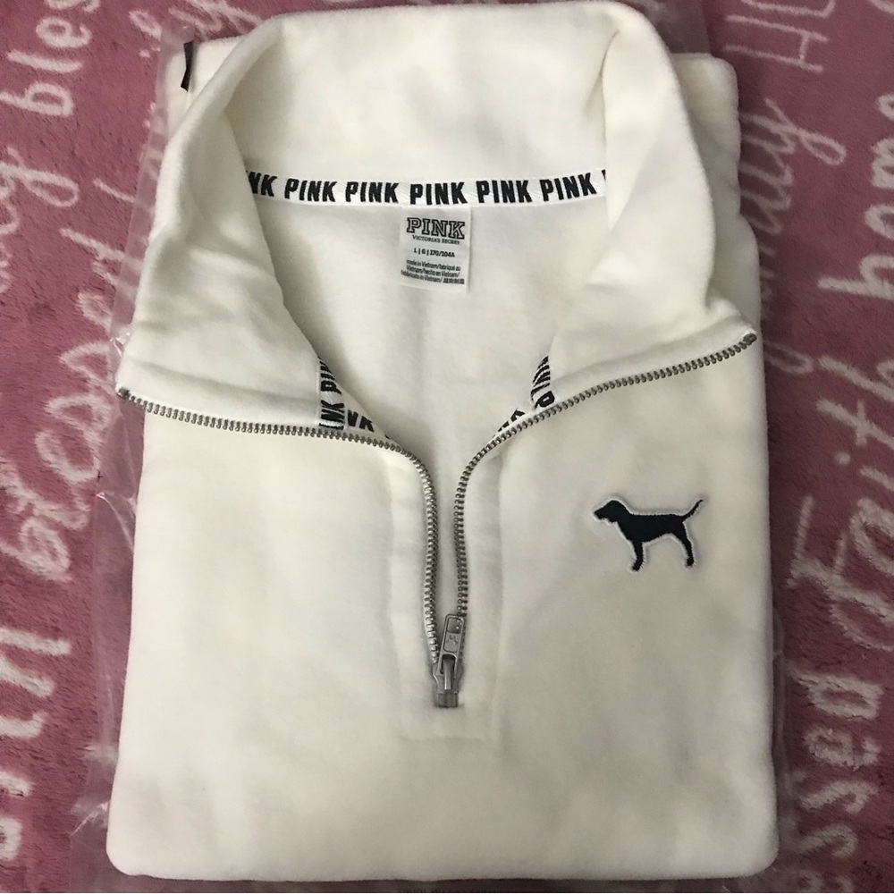 Pink Victoria's Secret Pullover Womens Large White Quarter Zip Fleece